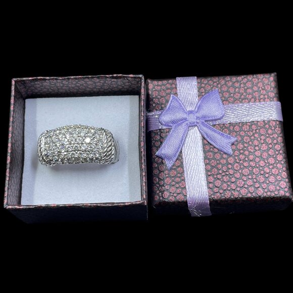 Judith Ripka 925 Sterling Silver Pave CZ Dome Ring Authentic Designer Size 8 - Picture 3 of 8